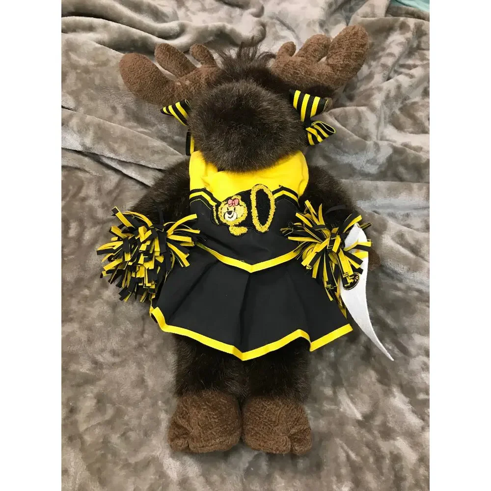 BAB Build a Bear Brown Moose Cheerleader Black Gold Bows